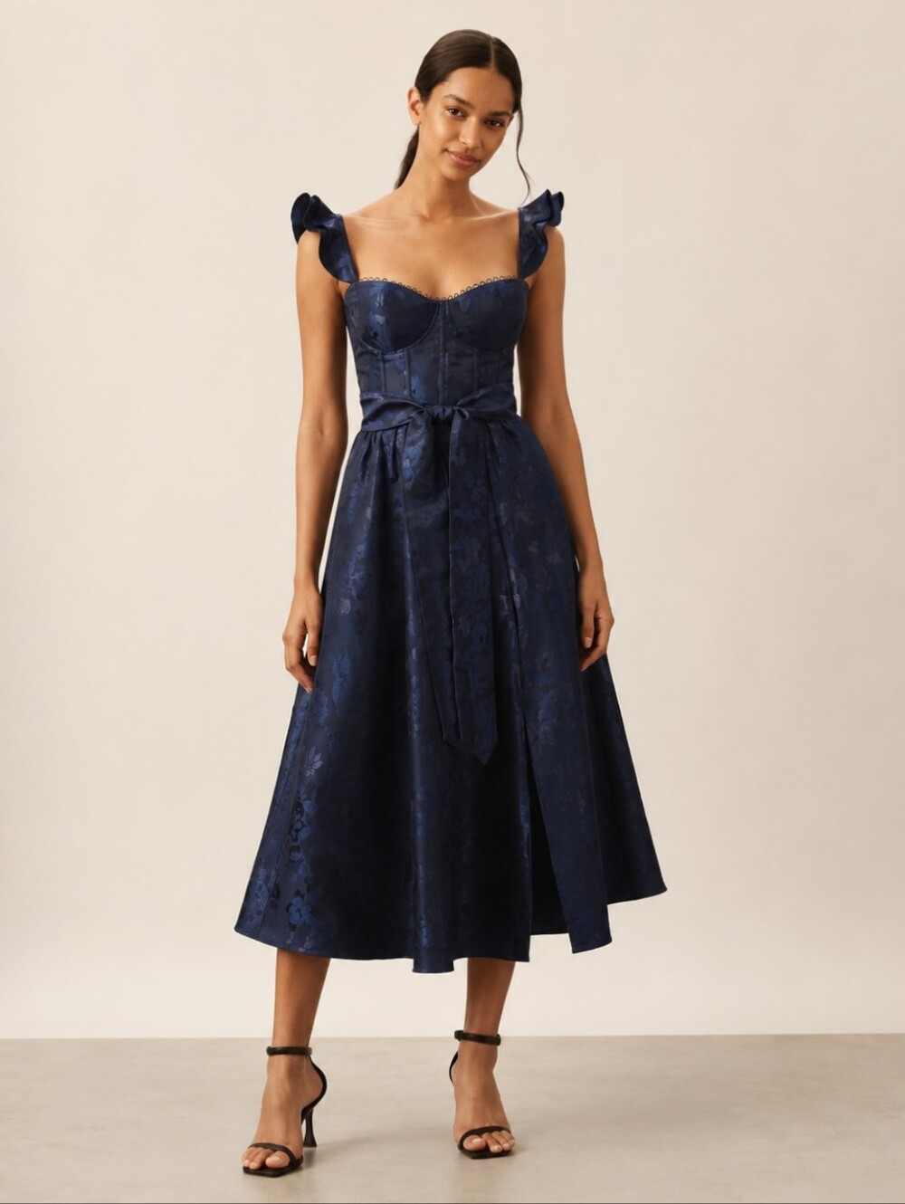 Anthropologie BHLDN V. Chapman Vera Ruffle-Strap Corset Side-Slit Midi Dress